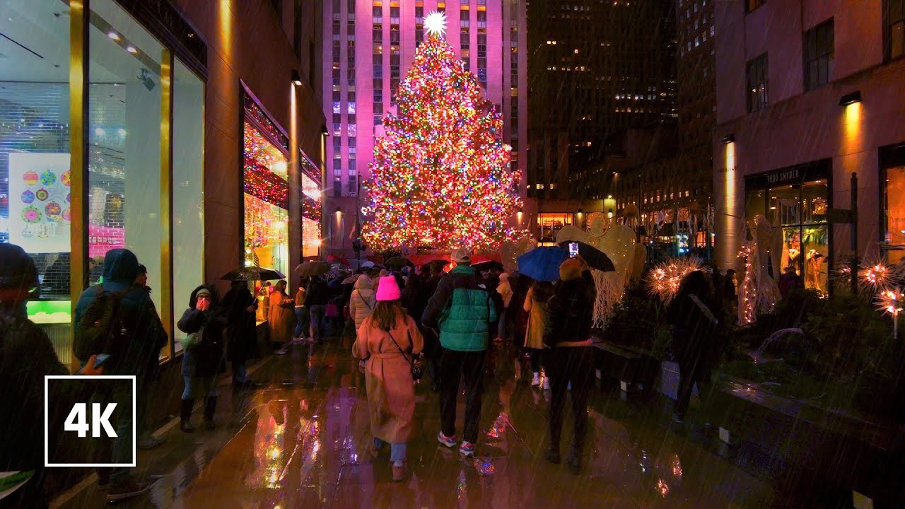 New York, Amerika Serikat | Jalan Malam Saat Hujan 4K | 16 Des 2022