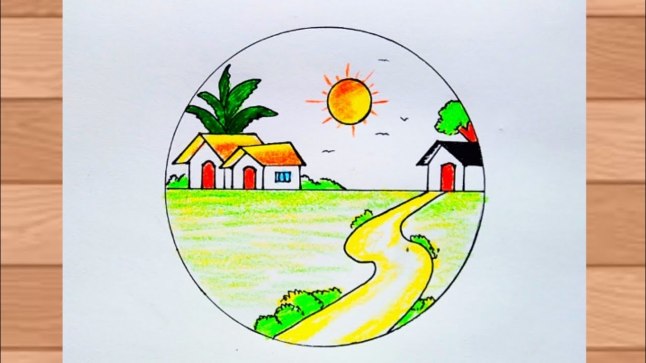 Very Easy Scenery Drawing | How To Draw A Scenery Drawing | Easy Circle ...