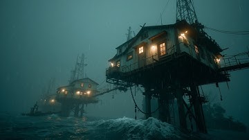 Sci-fi Ambient Rain Storm Deep Focus Music ~ Dystopian Ocean Rig Sounds for Study