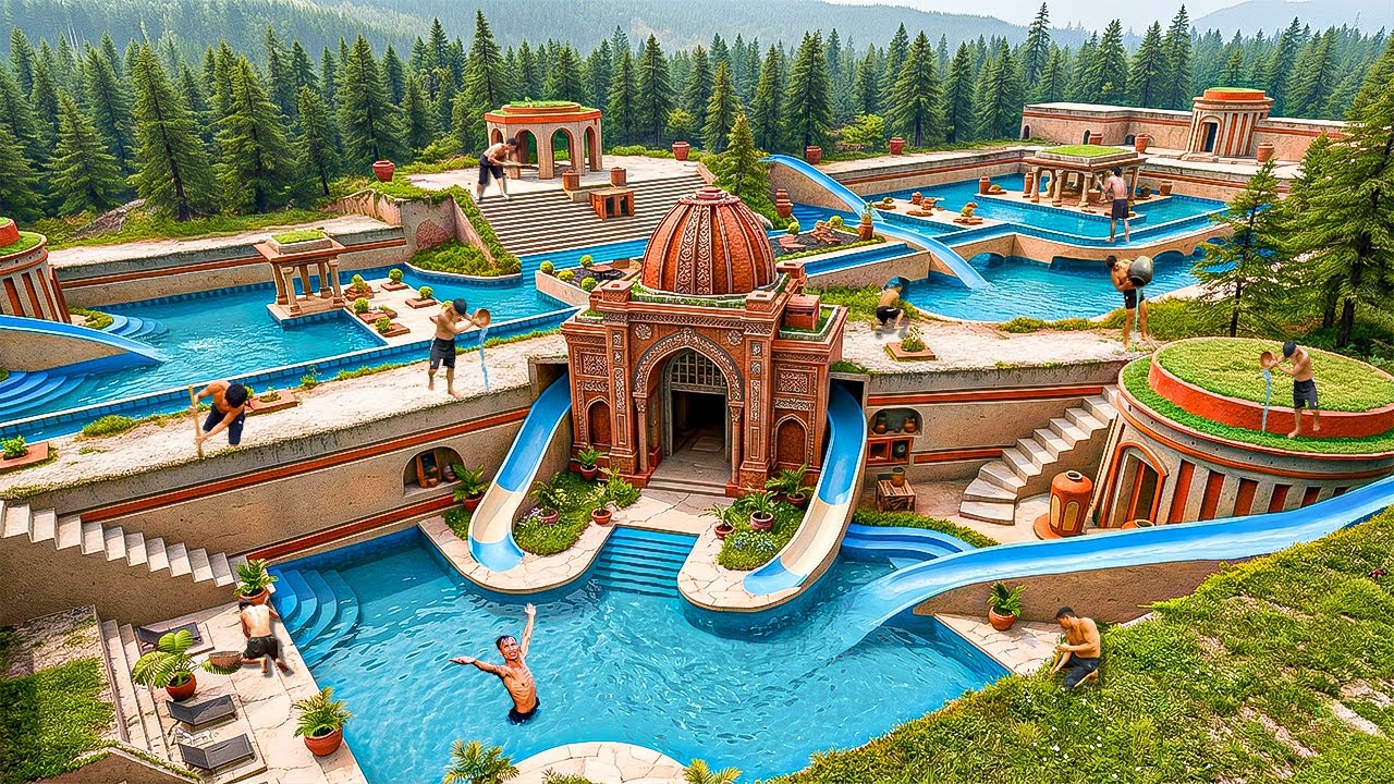 Building a Luxury Ancient Water Park with Underground Pool Systems Using Primitive Tools