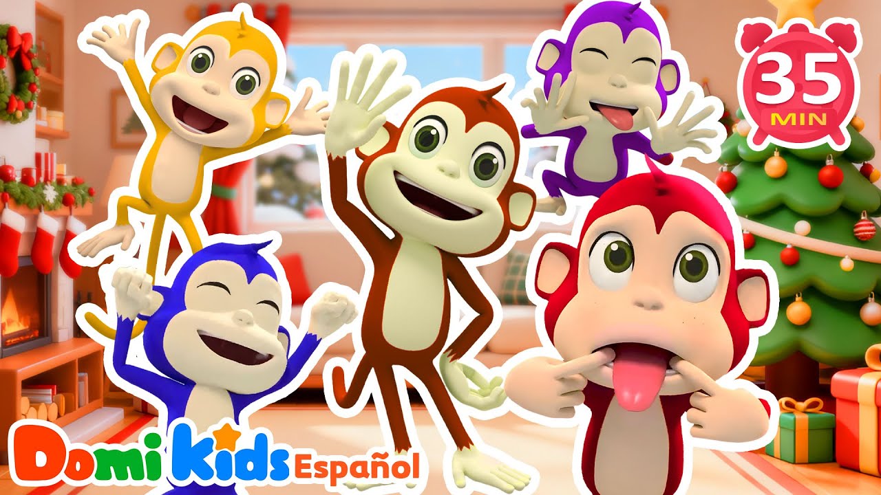 Cinco Monitos Traviesos en Navidad 🐒🎄 | Canciones de Animales para Niños | Domi Kids Fiesta Animal