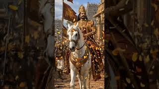 The king is coming in a procession on his horse.