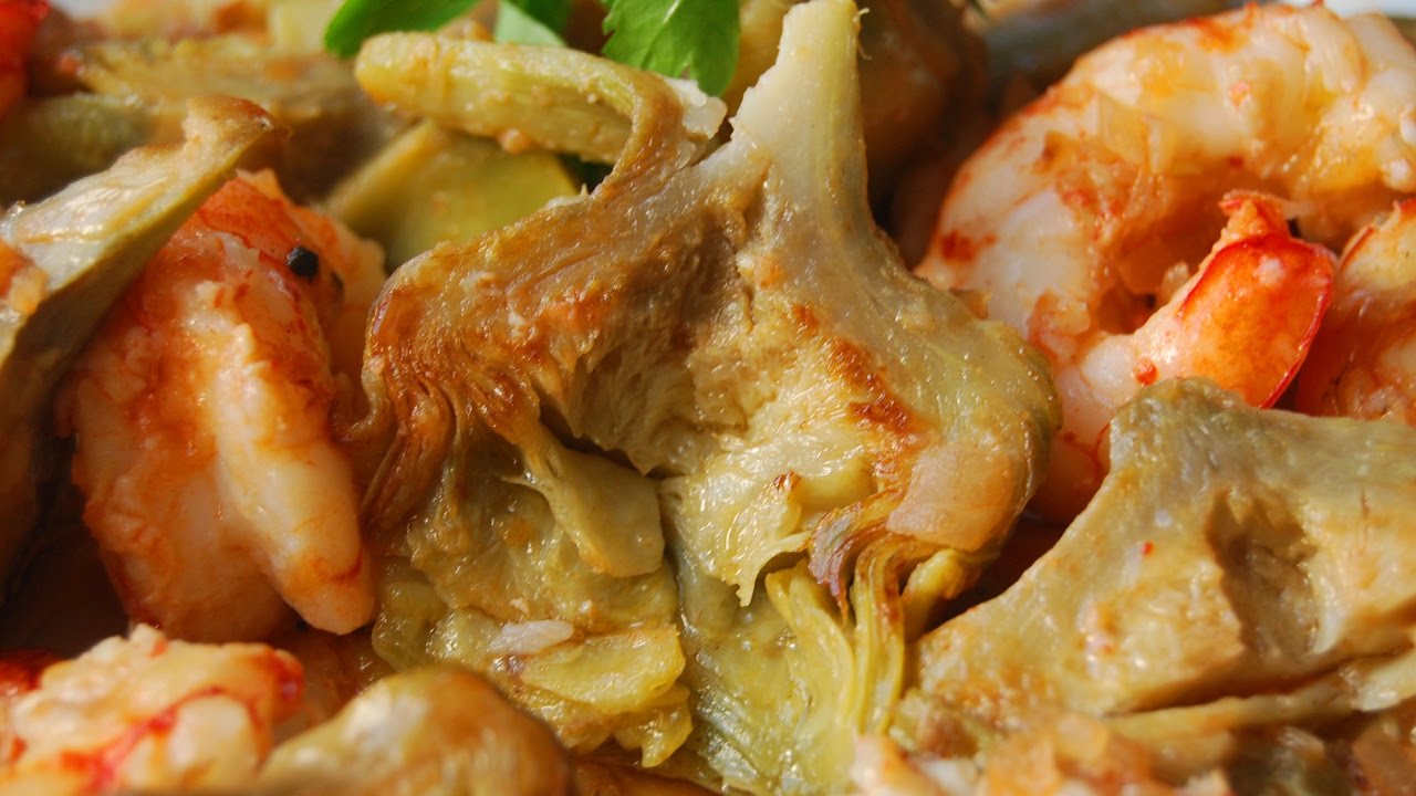 Alcachofas con langostinos