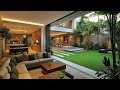 Seamless Indoor Outdoor Luxury Living Room With Lush Backyard Garden For Modern Home