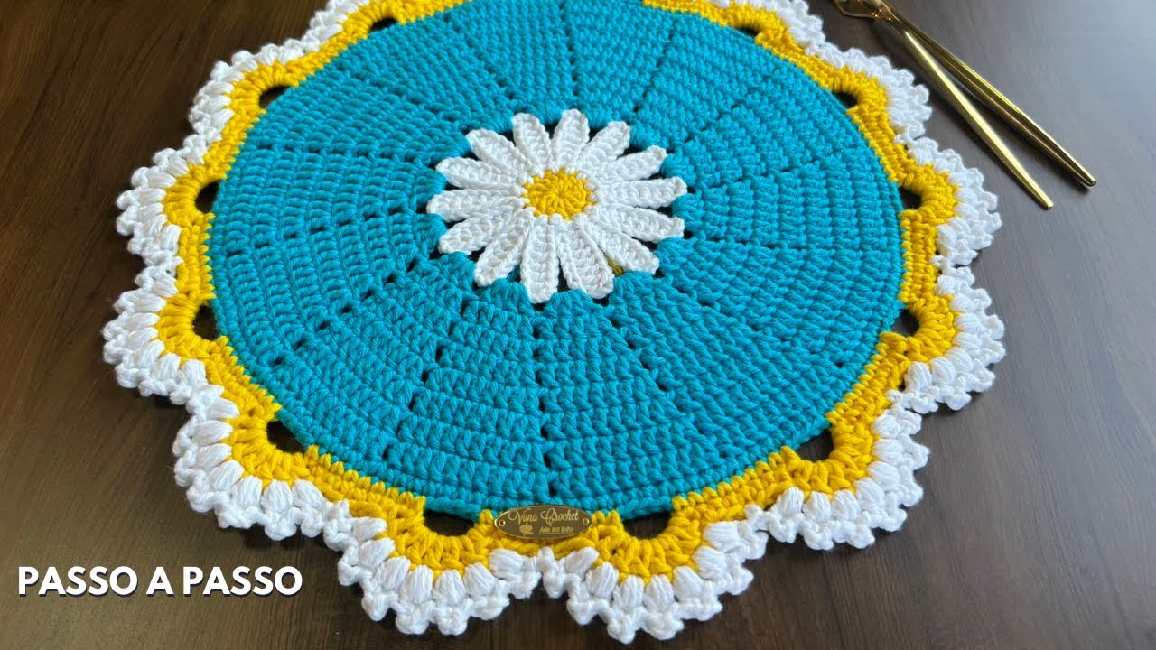Americano de Crochê Bem-Me-Quer - Jogo Americano de crochê - Sousplat Margarida por Vana Crochet