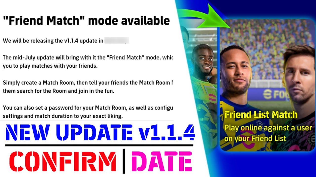 eFootball 22 Mobile v1.1.4 Update - Friendly Match - All New Changes
