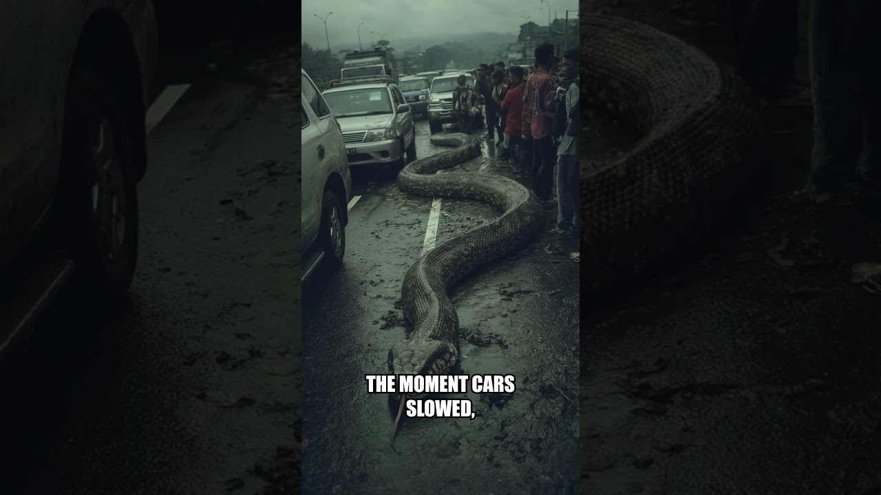 Drivers Panic as Huge Snake Crosses Highway at Night