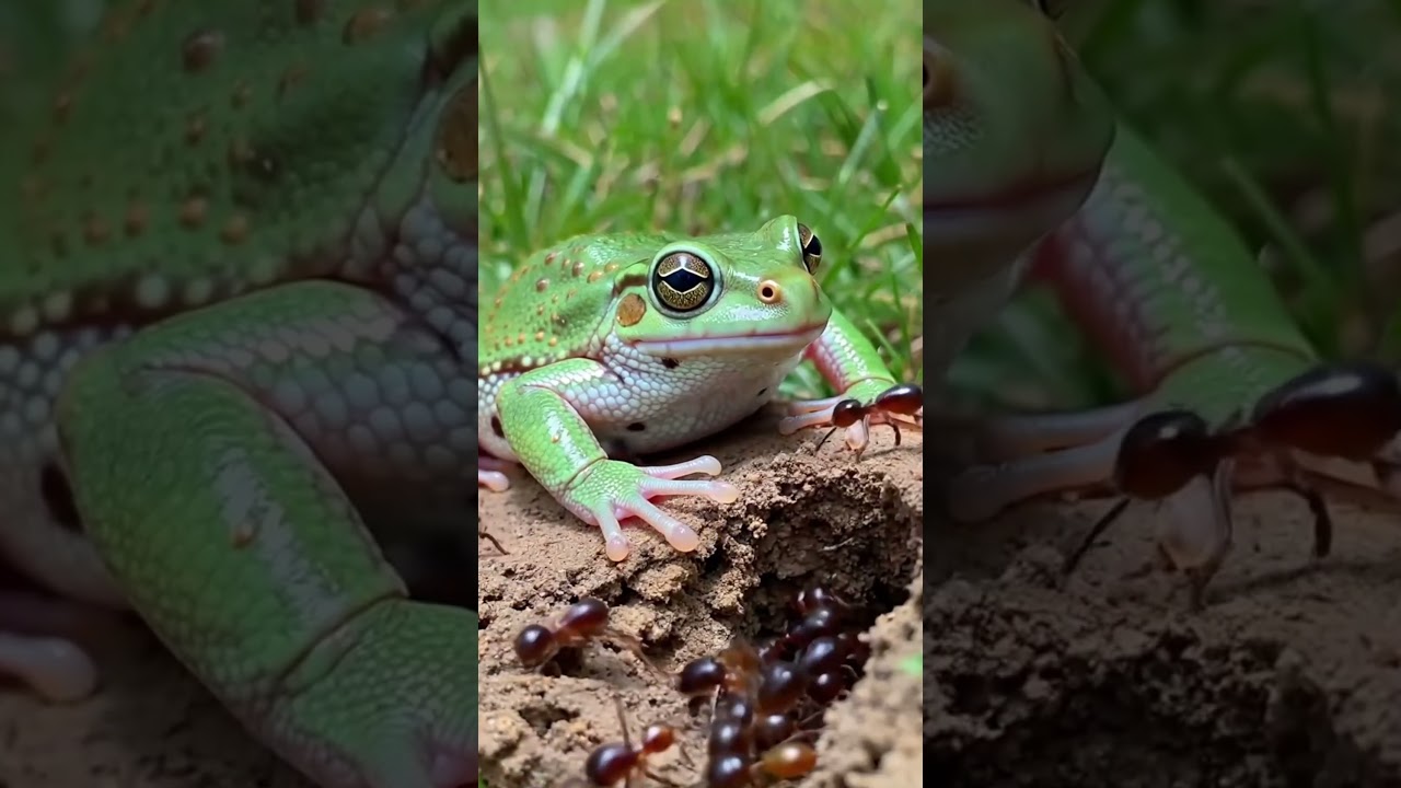 Frogs eat ants, one bite at a time, crunchy  