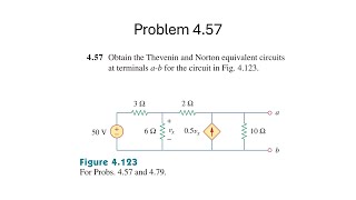 Problem 4.57 Obtain the Thevenin and Norton equivalent circuits at terminals a-b for the circuit.