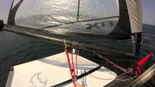 Moth - foiling gybe close calls and crashes - now with tiller cam