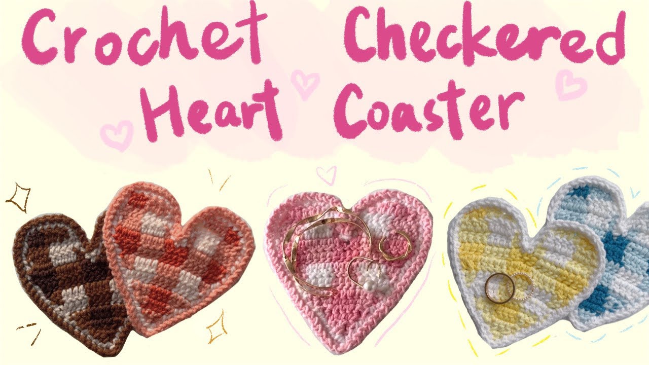 Crochet checkered heart coaster (lefthanded tutorial) YouTube