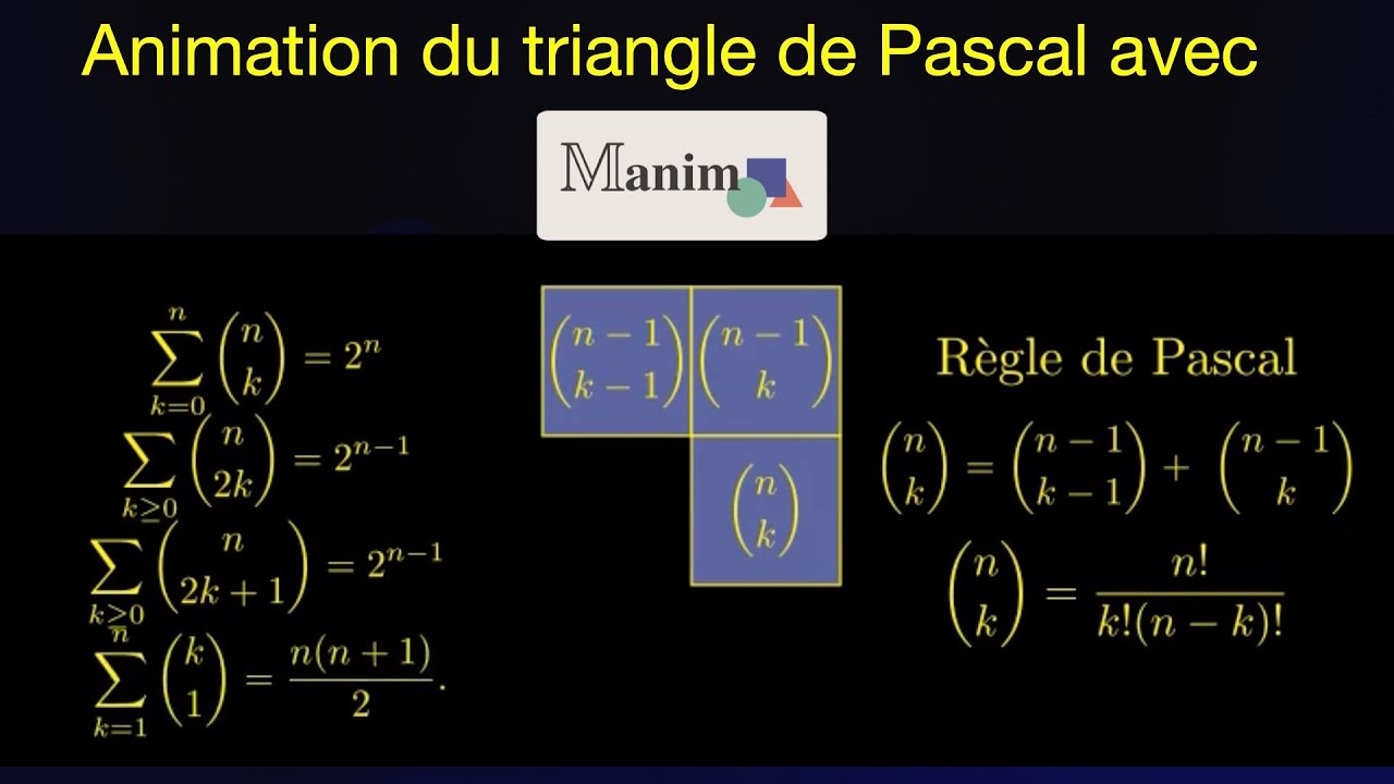 Manim & le triangle de Pascal : visualiser les sommes binomiales - YouTube