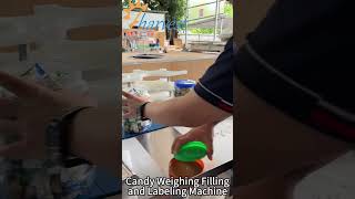 milk and coconut candy weighing and filling machine,round plastic jar labeling machine#manufacturer