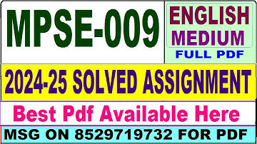 MPSE 009 solved assignment 2024-25 || mpse 009 solved assignment 2025 in English || ignou mpse9 2025
