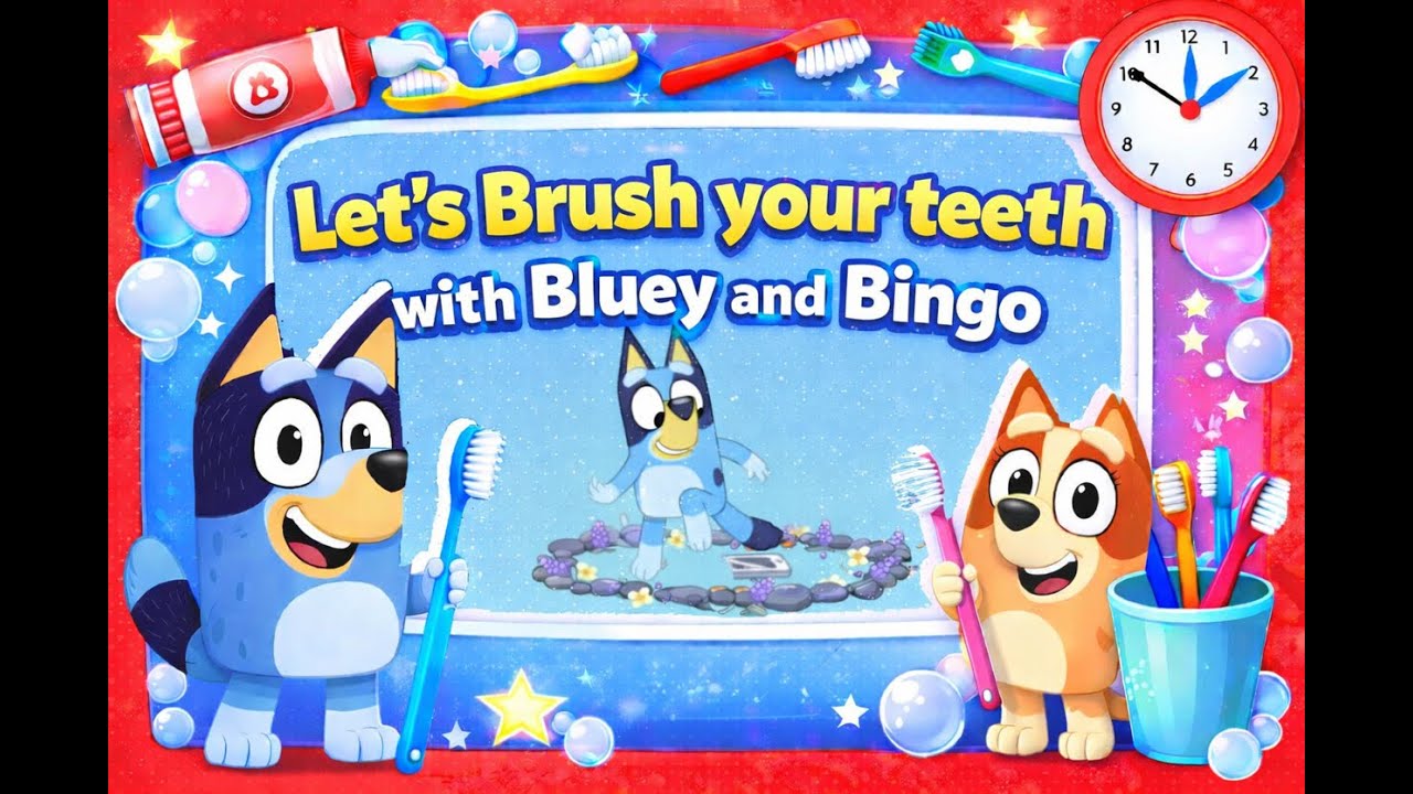 Let's Brush our teeth with Bluey and Bingo | 2 Minute Toothbrush timer with Music and Fun Dance