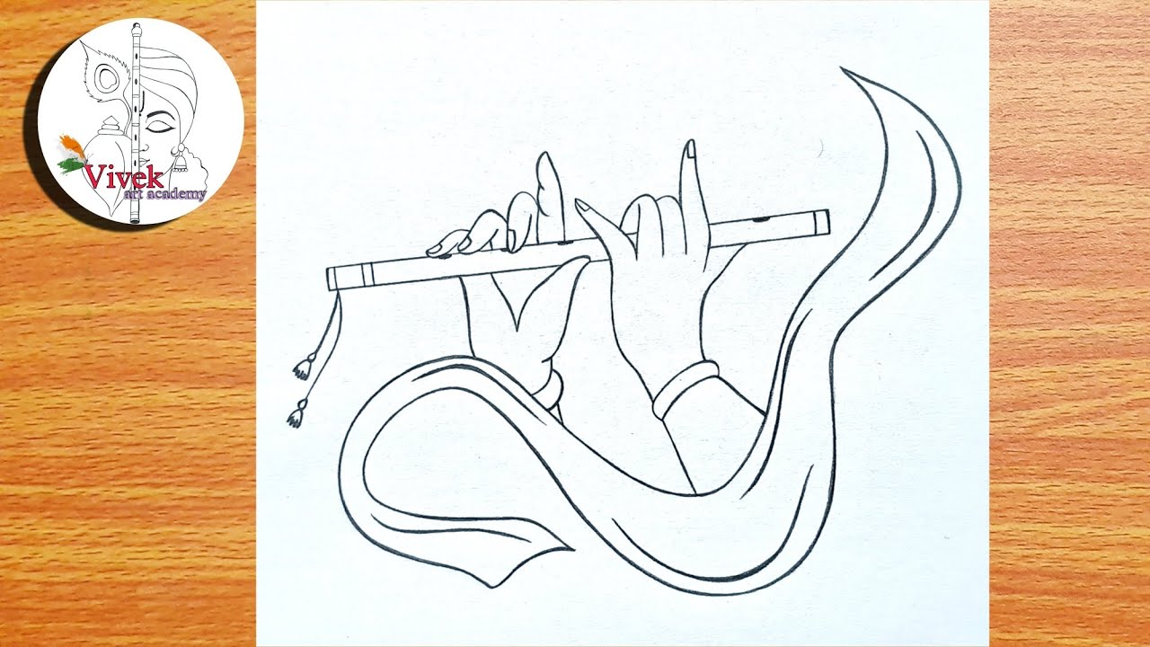 Flute Drawing (Easy) Step by Step, How to Draw Krishna Flute, Drawing