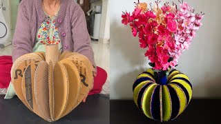 Amazing Cardboard Using Flower Vase Making _ Heart Shaped Flower Pot Diy _ Easy Room Decor