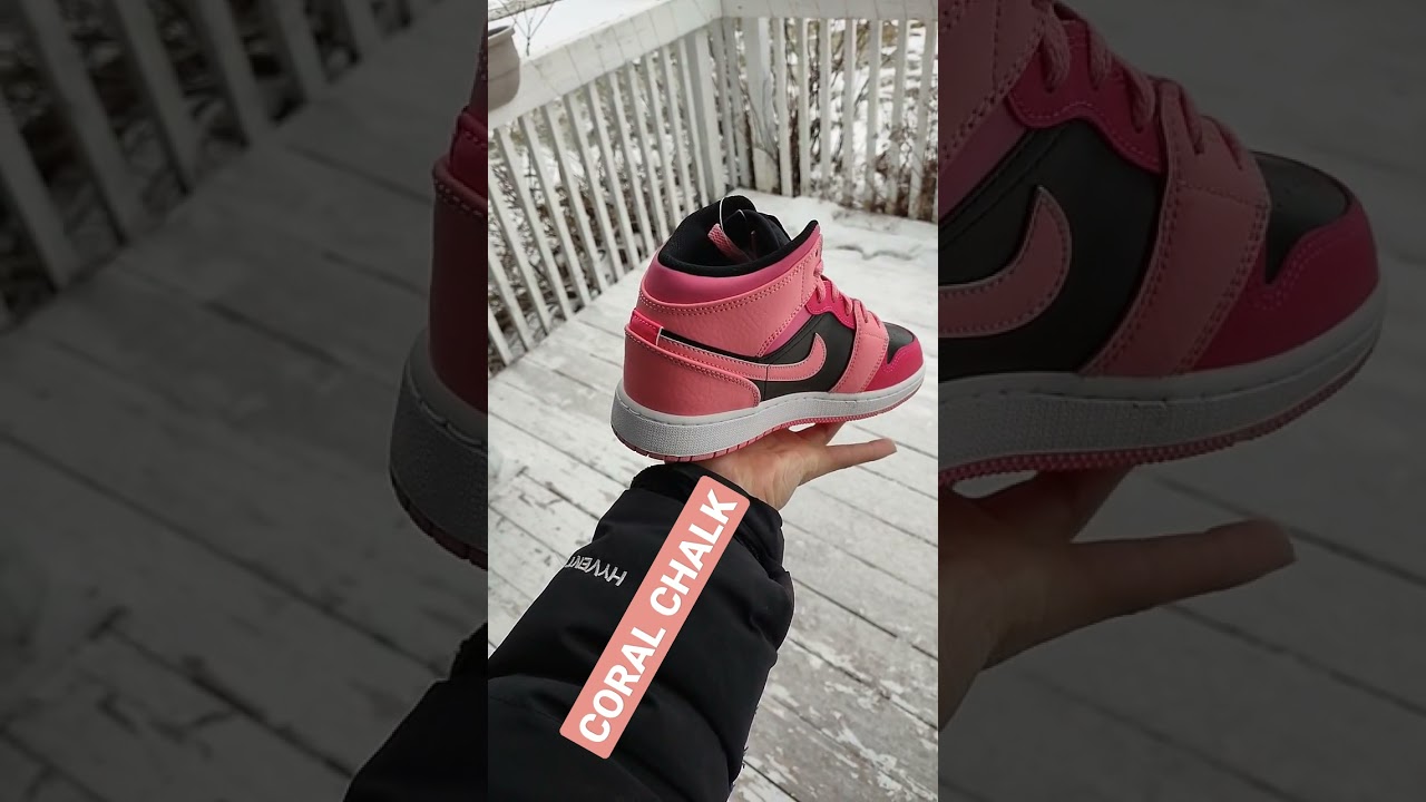 CORAL CHALK JORDAN 1 MID GRADE SCHOOL SIZE SNEAKERS