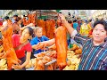 Popular roast pig duck chicken fruit cake  more at orussey market  cambodian street food