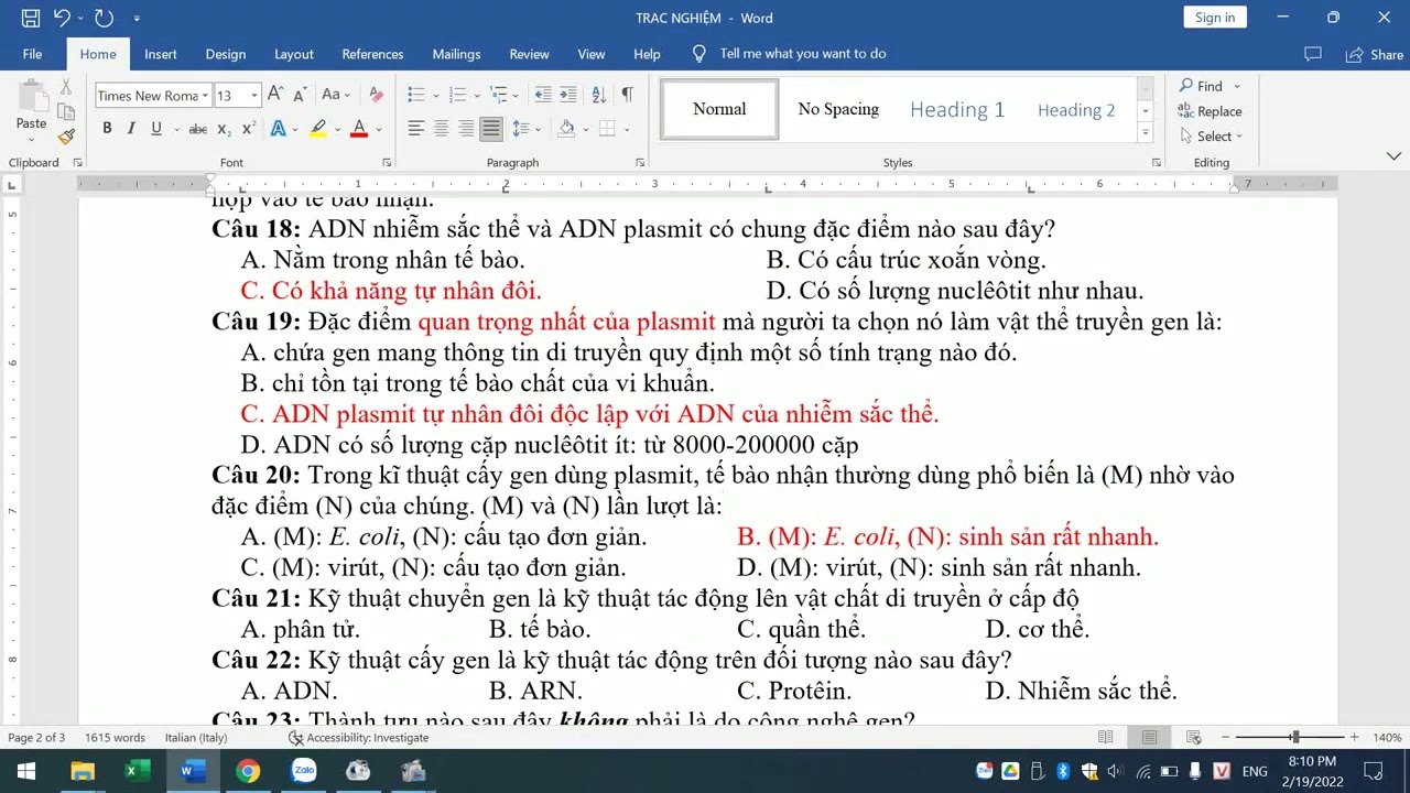 TRẮC NGHIỆM TẠO GIỐNG NHỜ CÔNG NGHỆ GEN [SINH 12]