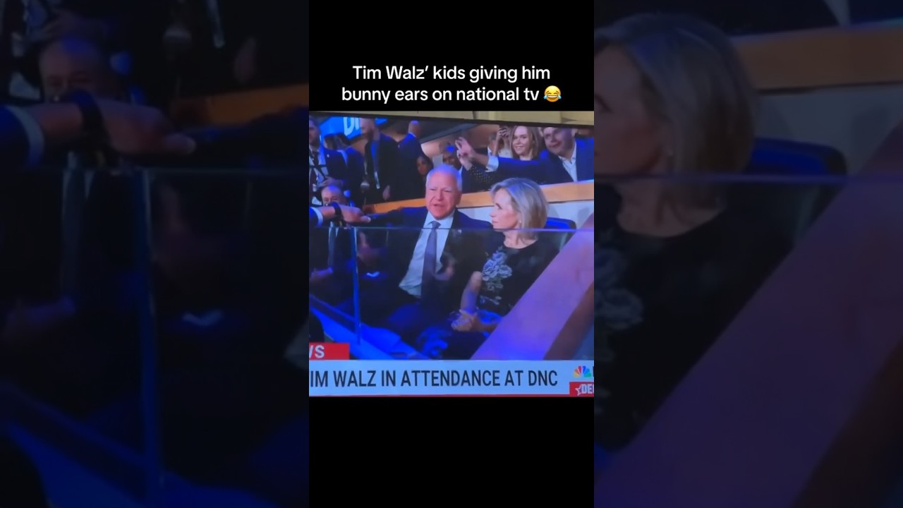Tim Walz’ kids give him bunny ears on live tv during DNC 😂