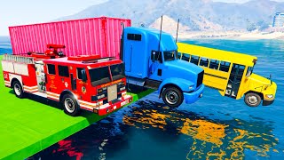 Cars and Trucks Jumping Into The Water - GTA 5 Mods & Funny Moments Stunt