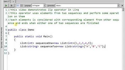 Zip Operator in Linq (C# code)