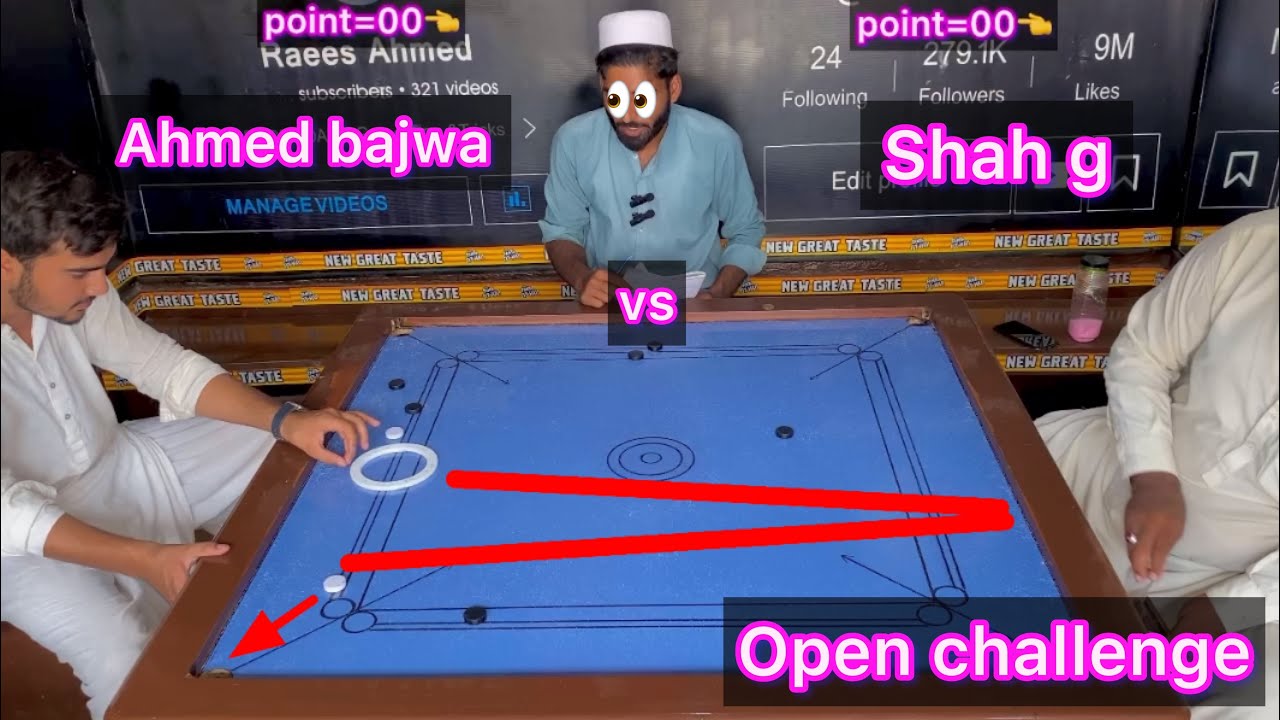 Open Challenge ￼Ahmed bajwa (vs) shah g 29 point Carrom board games please ￼fans￼ no skip full video