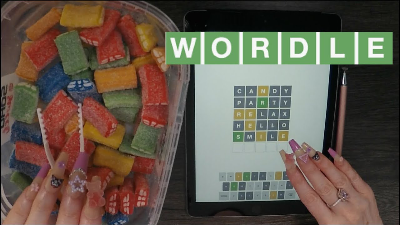 ASMR WORDLE & Gummy Candy Eating On iPad | Whispered Game Play