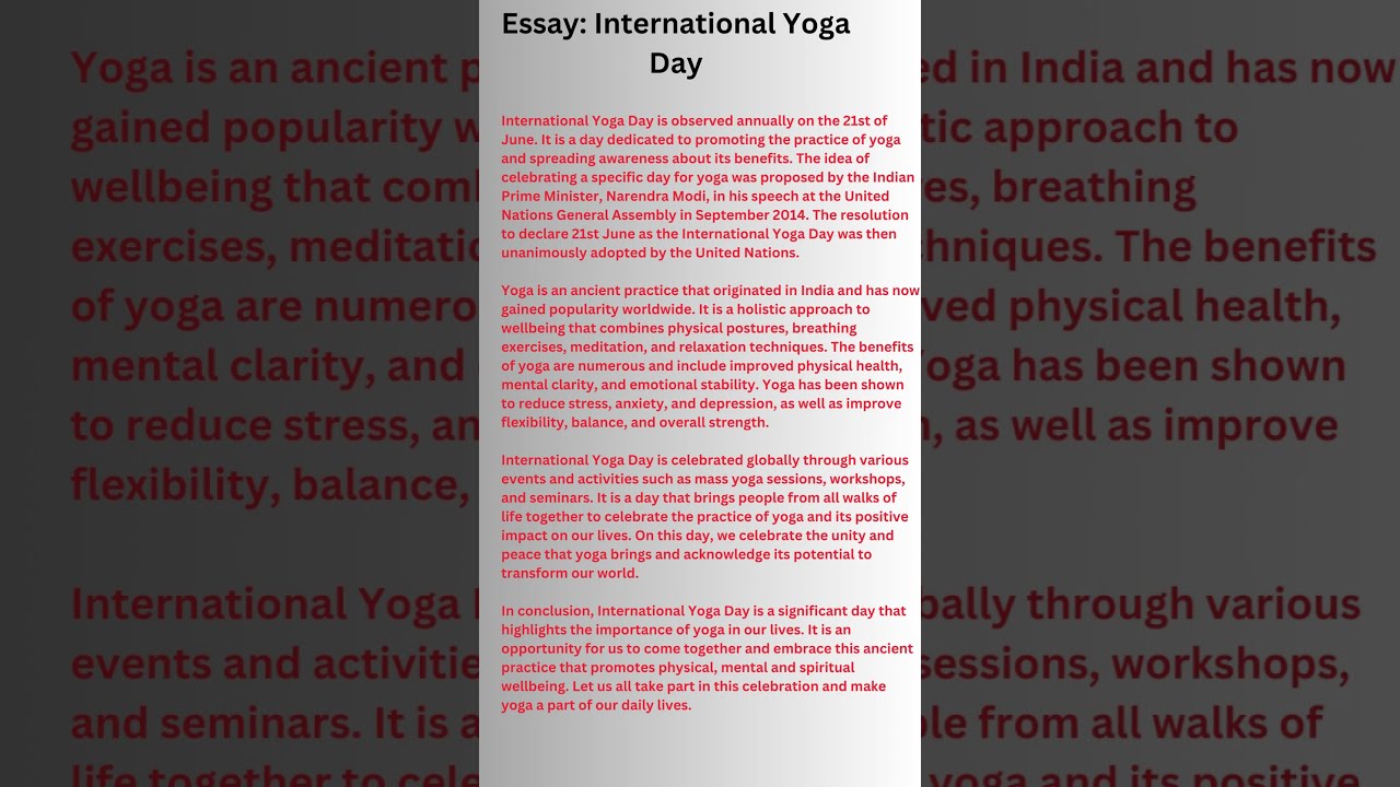 Essay International Yoga Day  II 