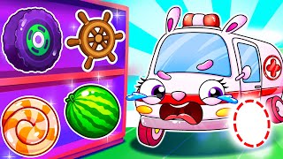 Ambulance, Bus, Excavator Lost Wheel Wheels On The Ambulance Yum Yum - Funny Kids Songs