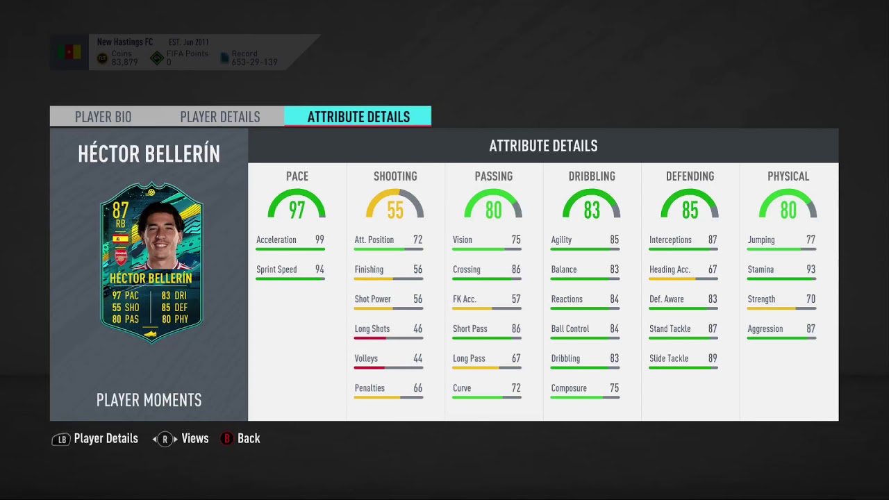 87 Hector Bellerin Player Moments SBC FIFA 20