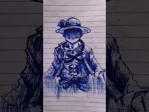 #realistic #ballpen #sketch of #monkey d. #Luffy from #onepiece