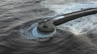 Storm Babet. Damage to South Sheilds lighthouse and Tynemouth lighthouse.