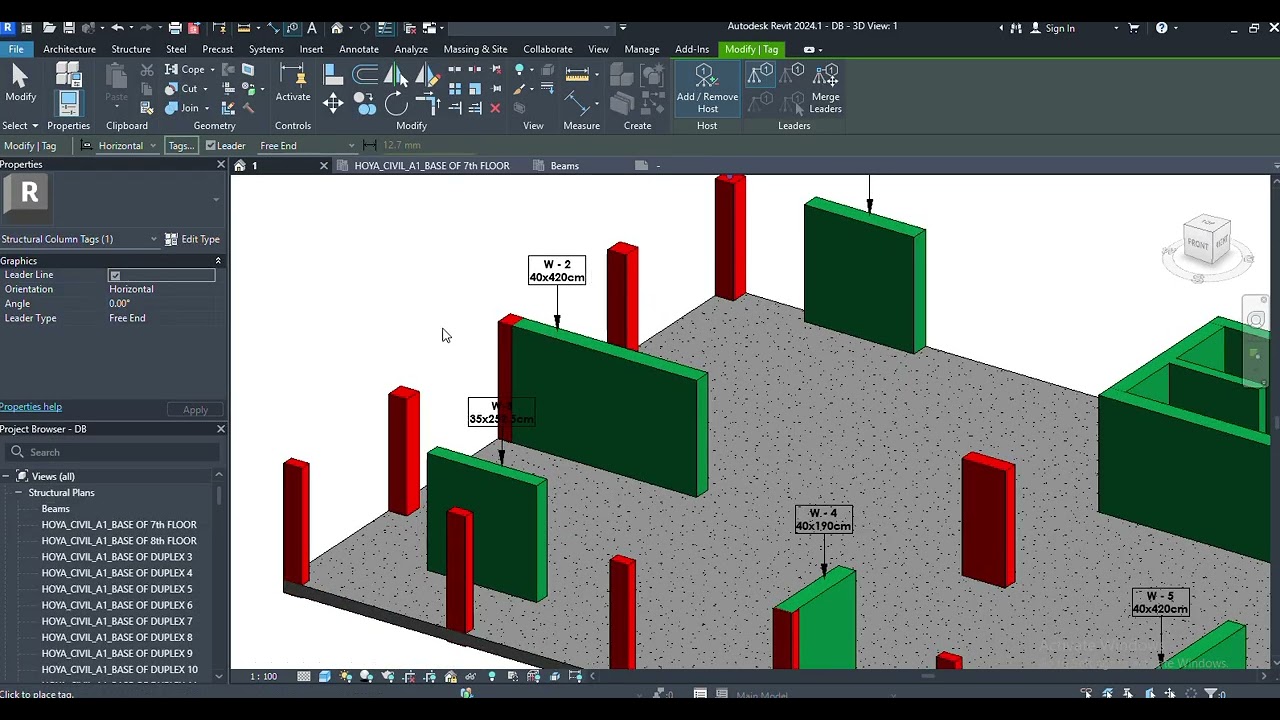 Column and Wall Tagging in Revit - 3D View