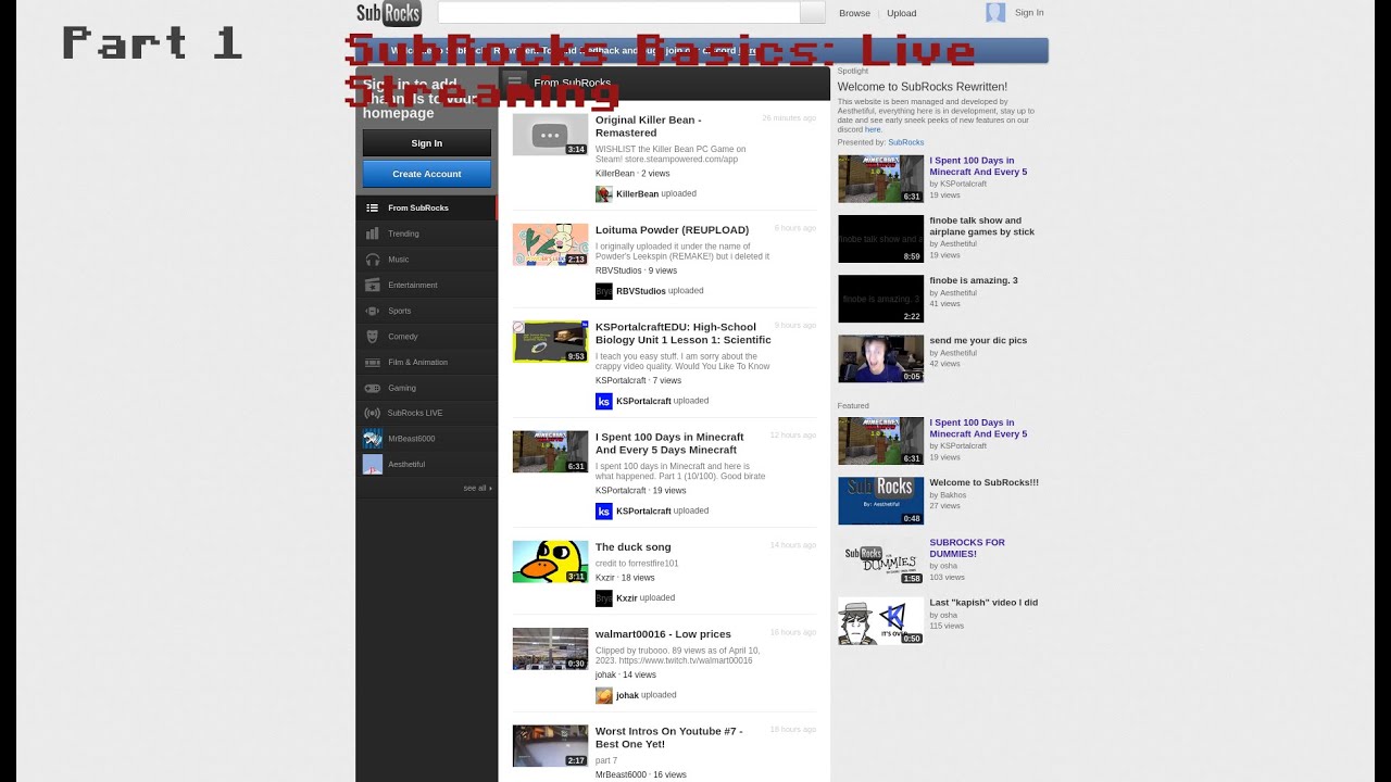 Subrocks Basics!: Live Streaming! - YouTube