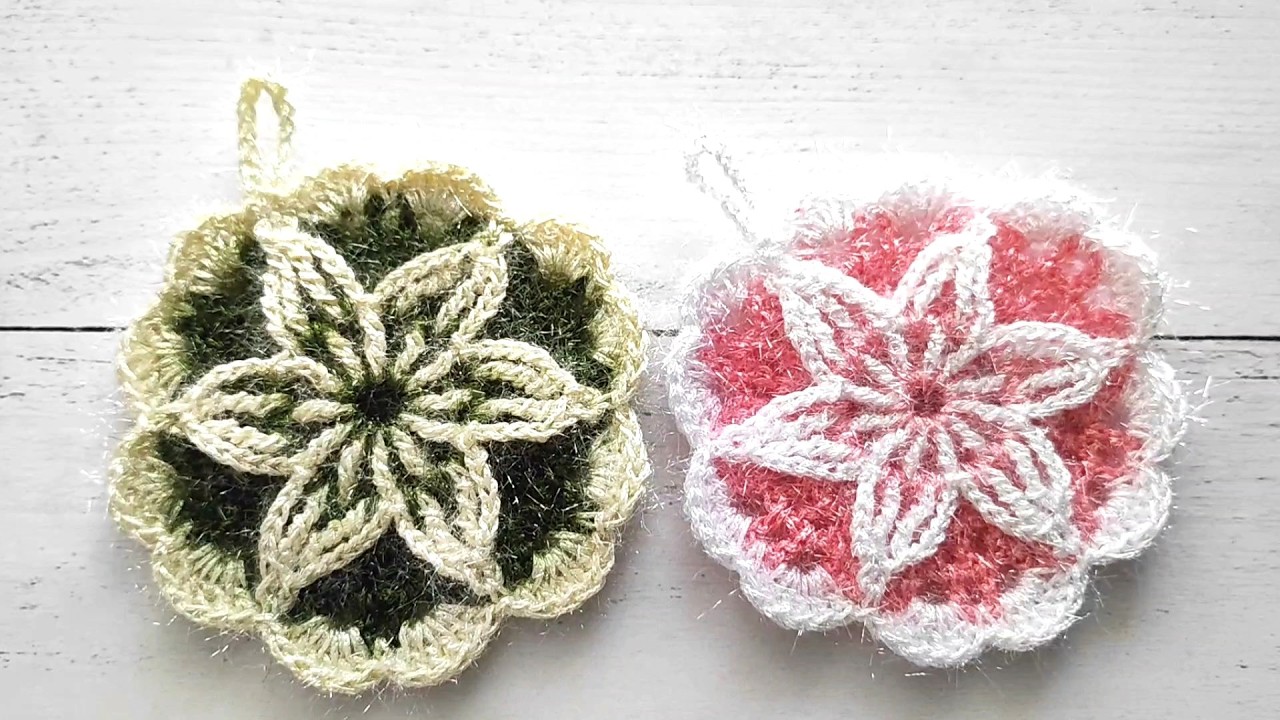 آموزش بافت اسکاج دو رنگ زیبا 🌸 | Crochet Scrubby Tutorial