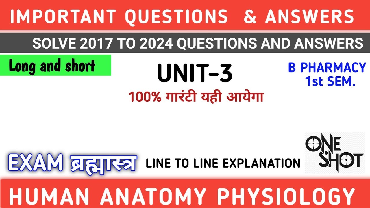 HAP Unit 3 Important questions and solutions | Onse shot video | B pharmacy 1st semester