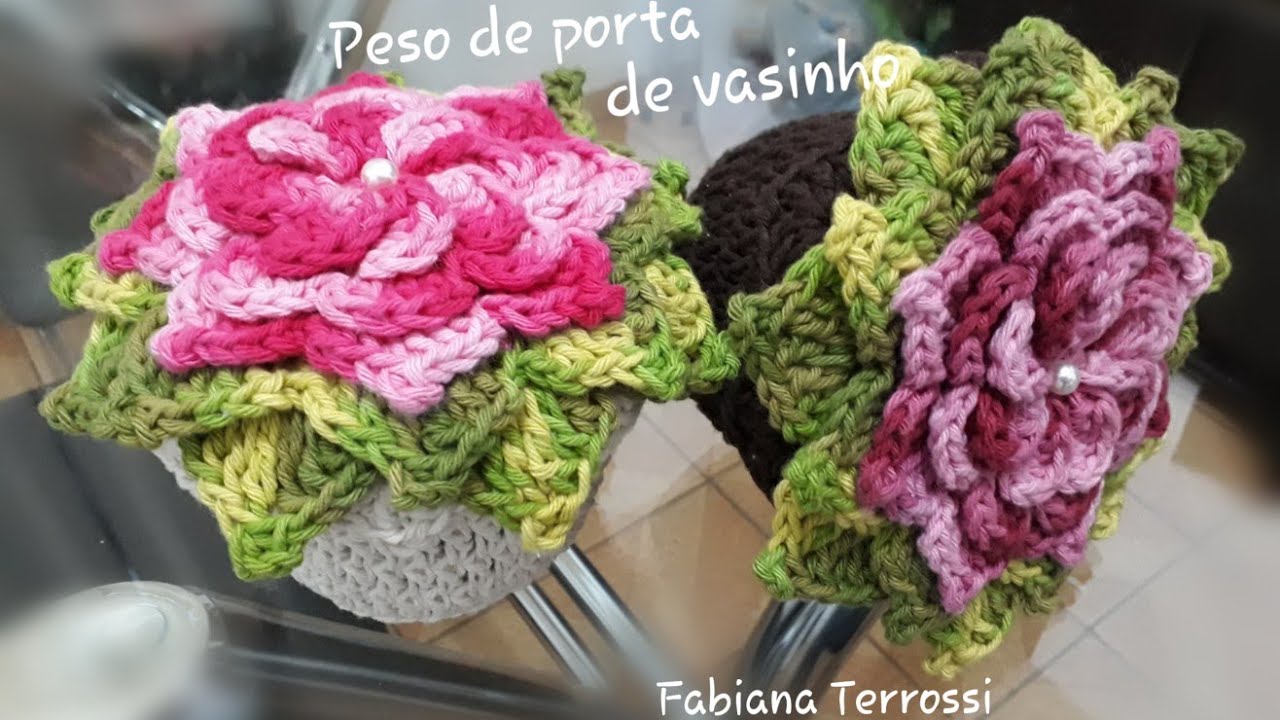 Peso de Porta de Vasinho em Crochê 🌺