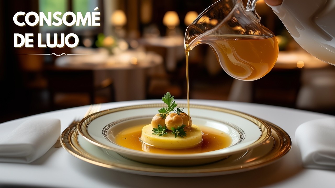 Consomé Michelin: Royal de Espárragos y Mini Profiteroles