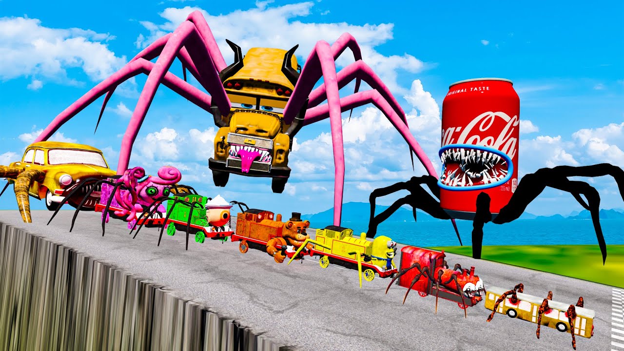 ALL MONSTERS Big & Small vs Downhill Jump with COCA COLA EATER & MISS FRITTER EATER BeamNG.Drive