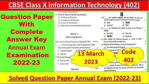 answer key of information technology code 402 CBSE Annual Paper solution  2022-23 class10 #sssci2022