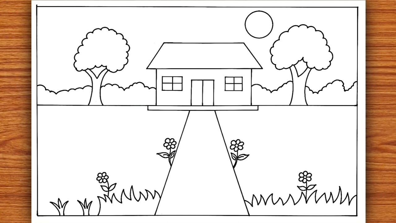 Easy House Scenery Drawing | How to make easy scenery drawing easy | Beautiful scenery easy drawing