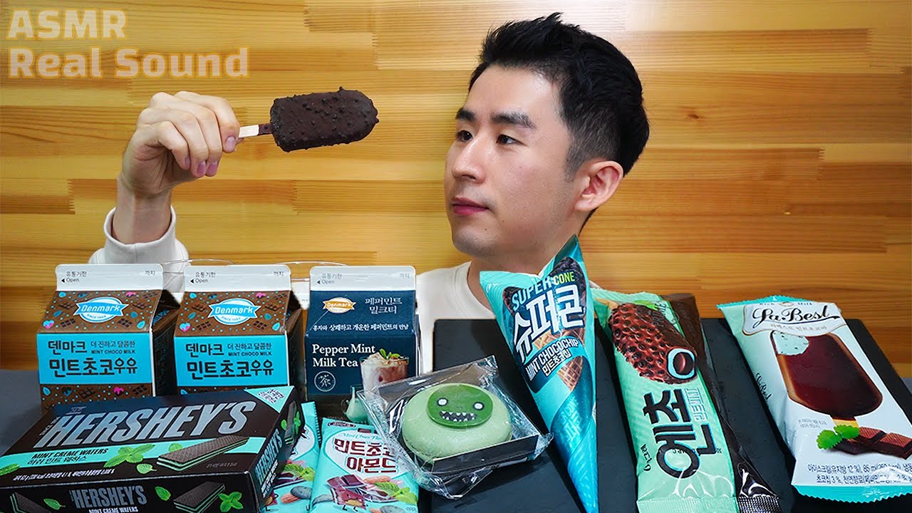 Mint Chocolate Flavored Desserts And Beverages Eating Show Asmr Mukbang  Food Real Sound - Youtube