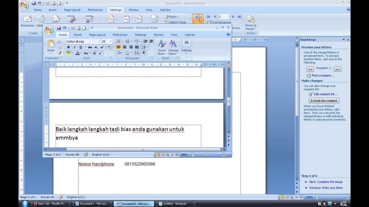 Cara Membuat Biodata Otomatis Dengan Ms Word Dan Mail Merge Bagian 2 Youtube