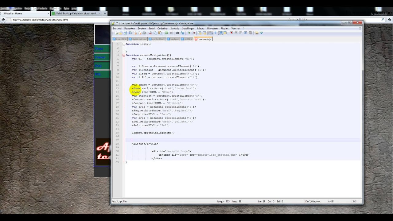 using helper function for navigation || javascript... HTML website (Deel 7) javascript navigatie - YouTube