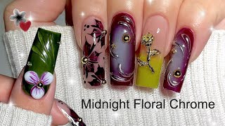 Midnight Floral Chrome 🖤 | Gel-X Nail Tutorial | Step-By-Step