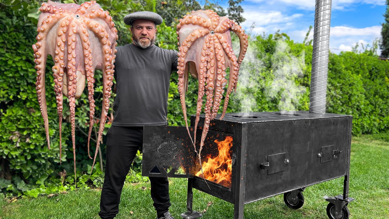 ⁣Fried a Sea Octopus on a Homemade Grill! Mediterranean Cuisine