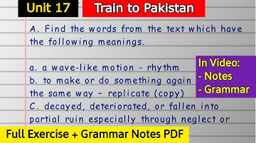 Class 12 English Unit 17 War & Peace | Train to Pakistan Exercise & Grammar