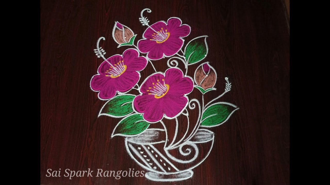 beautiful flower pot rangoli (6*2*2) | trendy flower rangoli | easy rangoli 